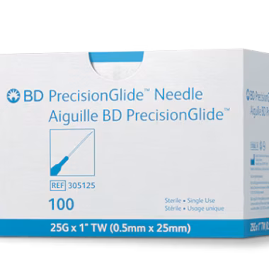 BD PrecisionGlide Luer-Lock Hypodermic Needle - 25g, 1", TW